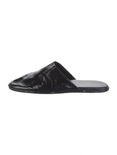 Pre-owned Reformation Patent Leather Printed Mules In Black