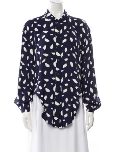 Pre-owned Reformation Patterned Long Sleeve Blouse In Blue