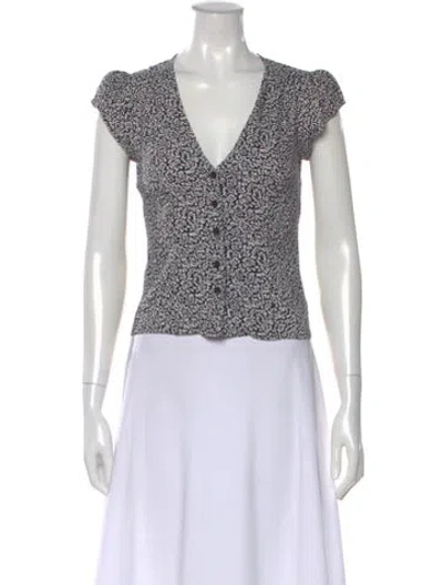 Pre-owned Reformation Patterned V-neck Blouse In Blue