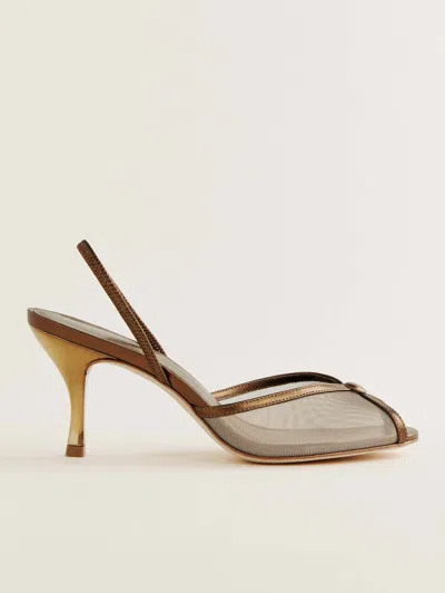 Reformation Paula Heeled Sandal In Bronze Mesh