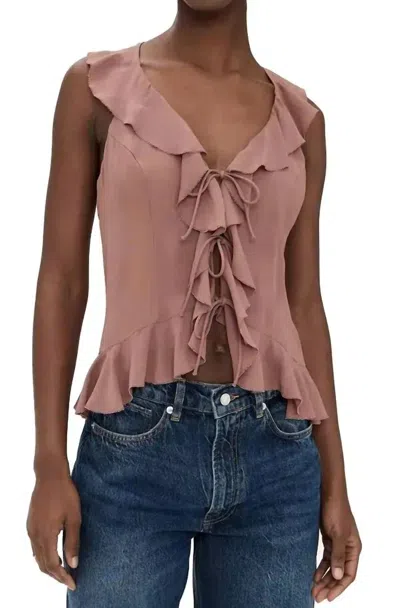 Reformation Paulette Ruffle Tie Front Tank In Mink In Pink