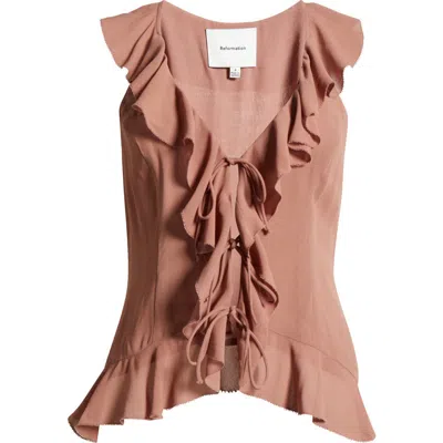 Reformation Paulette Ruffle Tie Front Tank In Mink