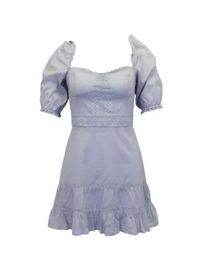 Pre-owned Reformation Paxton Smocked Mini Dress In Blue