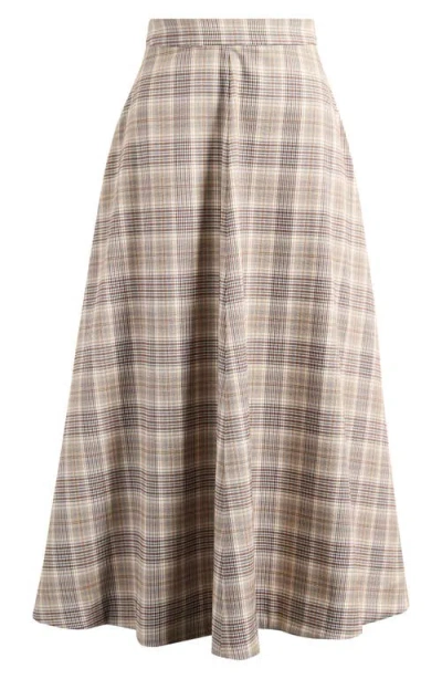 Reformation Peony Plaid Flare Skirt In Brown