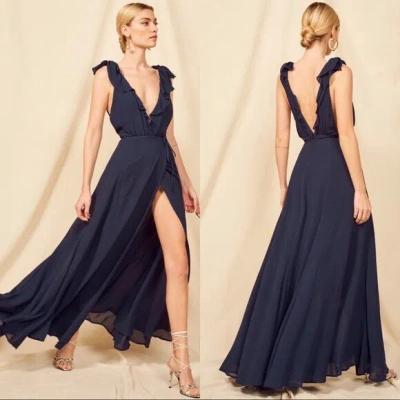 Pre-owned Reformation Peppermint Maxi Dress In Navy Size Xsp In Blue