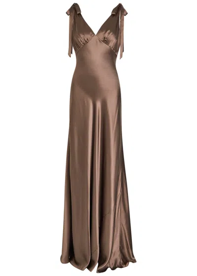 Reformation Pernille Silk Gown In Brown
