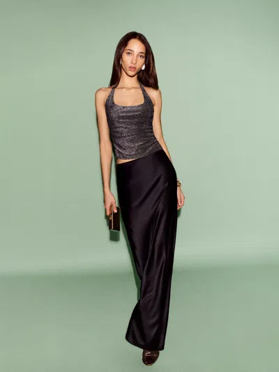 Reformation Petites Bella Satin Skirt In Black