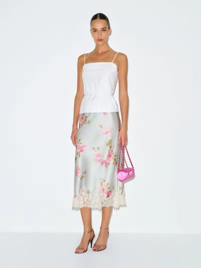 Reformation Petites Carolina Silk Skirt Blue Xsp In White