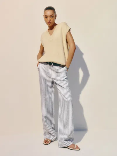 Reformation Petites Carter Linen Mid Rise Pant In Antibes Stripe