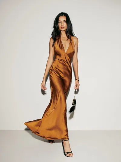 Reformation Petites Daniela Silk Dress In Copper