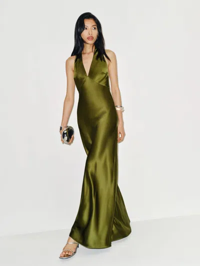 Reformation Petites Daniela Silk Dress In Green