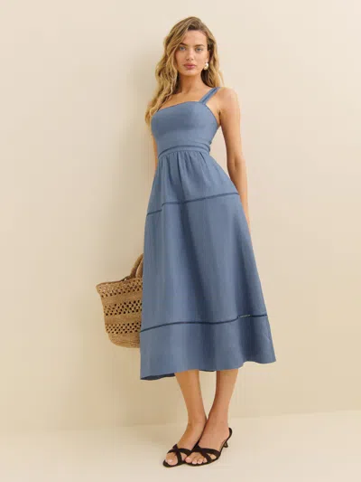 Reformation Petites Everett Linen Dress In Bleu