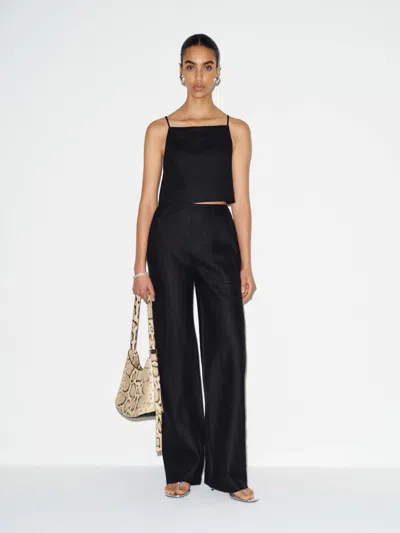 Reformation Petites Gale Linen Mid Rise Pant Black Xsp
