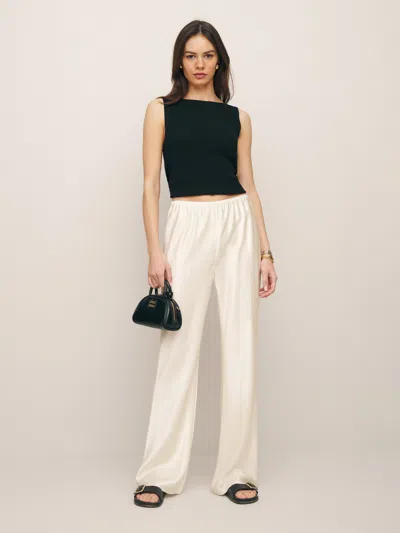 Reformation Petites Gale Satin Mid Rise Bias Pant In Fior Di Latte