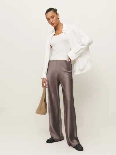 Reformation Petites Gale Satin Mid Rise Bias Pant In Magnetic