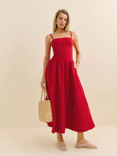 Reformation Petites Katarin Linen Dress In Lipstick