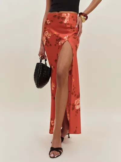 Reformation Petites Layla Satin Skirt With Slit