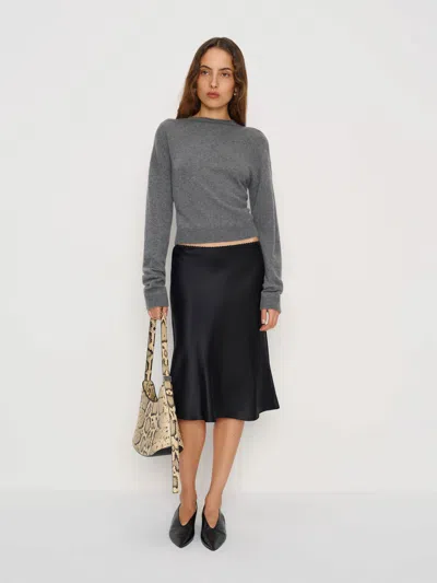 Reformation Petites Layla Silk Knee Length Skirt Black 0p