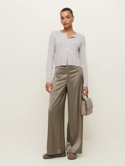 Reformation Petites Norah Wide Leg Satin Pant In Taupe