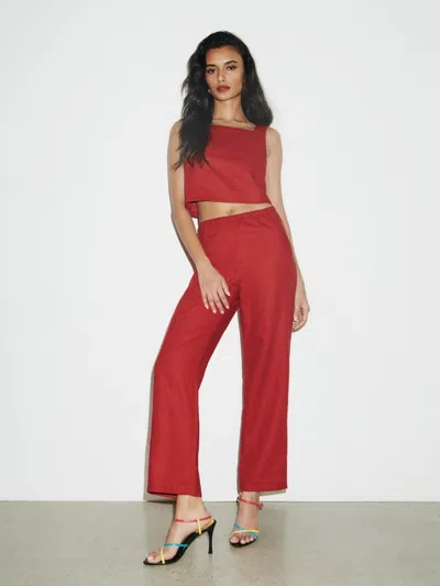 Reformation Petites Remi Cropped Linen Pant In Red