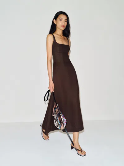 Reformation Petites Sabine Linen Dress Brown 8p