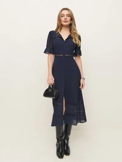 Reformation Petites Woodson Dress In Navy