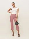 Reformation Petra Linen Pedal Pusher Pant In Tomato Check