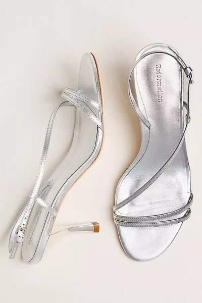 Reformation Petunia Strappy Heeled Sandals In Silver