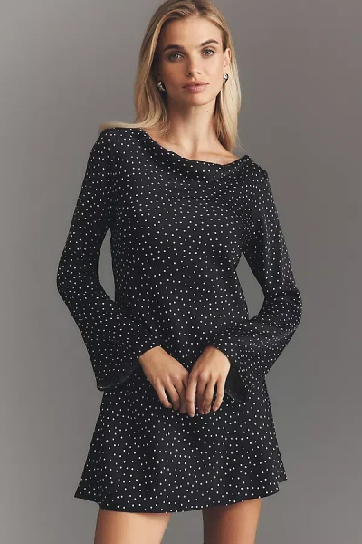 Reformation Pike Long-sleeve Satin Mini Dress In Black