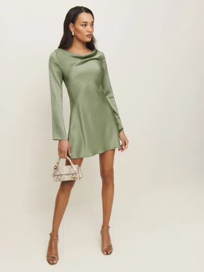 Reformation Pike Satin Dress In Artichoke