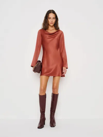 Reformation Pike Satin Dress In Brown