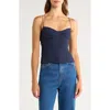 Reformation Pixie Polka Dot Mesh Top In Blue