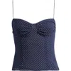 Reformation Pixie Polka Dot Mesh Top In Blue