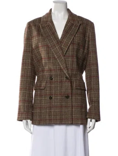 Pre-owned Reformation Plaid Print Blazer In Brown