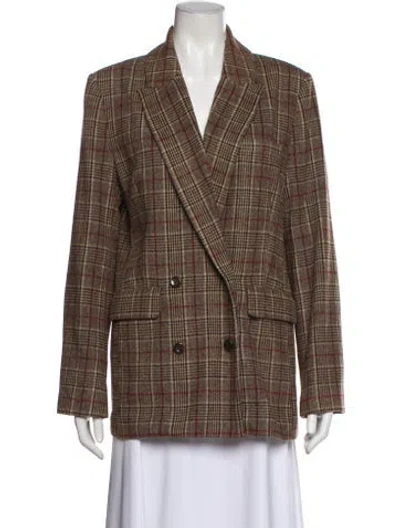 Pre-owned Reformation Plaid Print Blazer In Brown