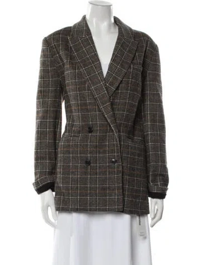 Pre-owned Reformation Plaid Print Blazer In Brown