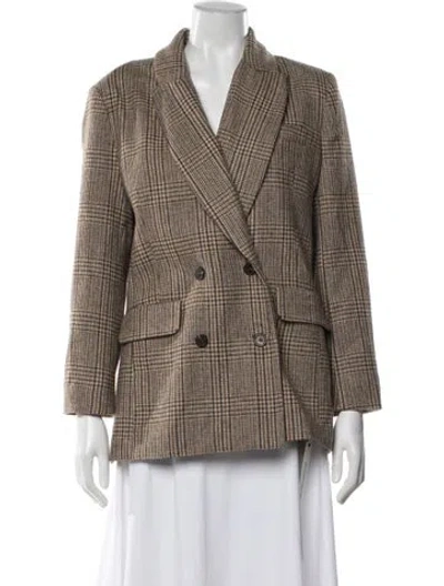 Pre-owned Reformation Plaid Print Blazer In Brown