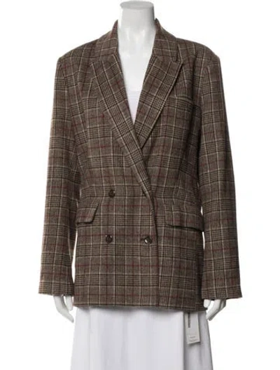 Pre-owned Reformation Plaid Print Blazer In Brown