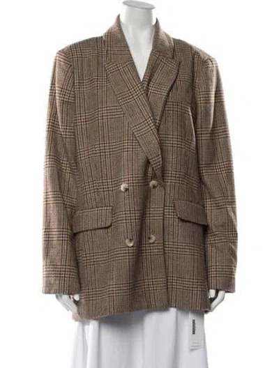 Pre-owned Reformation Plaid Print Blazer In Brown