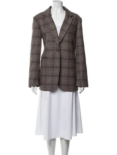 Pre-owned Reformation Plaid Print Blazer In Brown