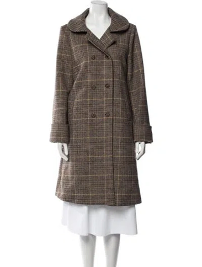 Pre-owned Reformation Plaid Print Coat In Brown