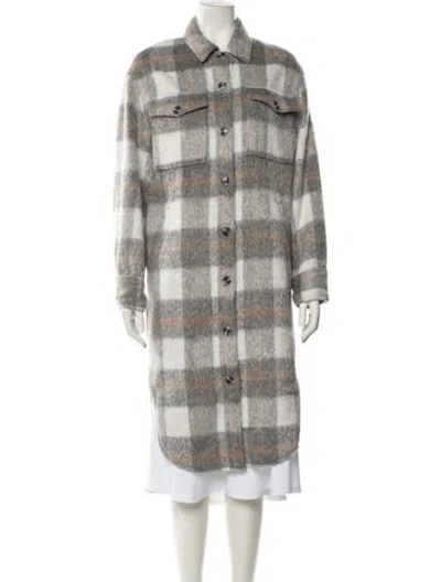 Pre-owned Reformation Plaid Print Coat In Gray