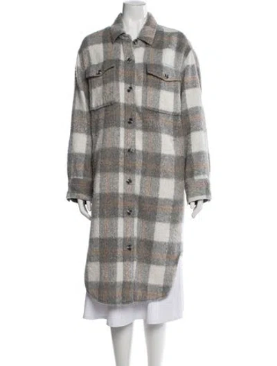 Pre-owned Reformation Plaid Print Coat In Gray