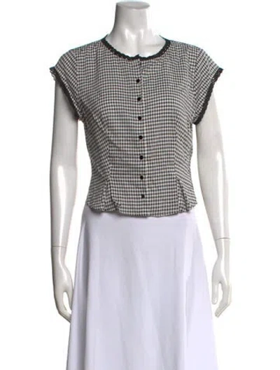 Pre-owned Reformation Plaid Print Crew Neck Button-up Top In Neutral