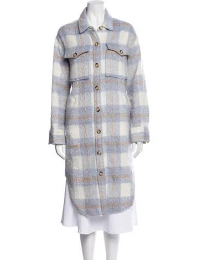 Pre-owned Reformation Plaid Print Faux Fur Coat In Blue