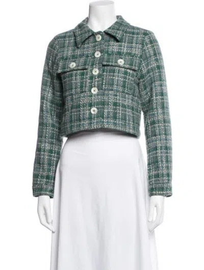 Pre-owned Reformation Plaid Print Jacket In Green