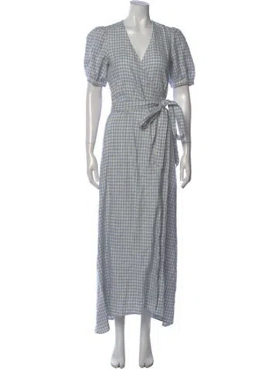 Pre-owned Reformation Plaid Print Long Dress In Blue