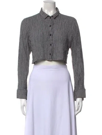 Pre-owned Reformation Plaid Print Long Sleeve Crop Top In Black