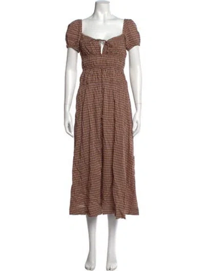 Pre-owned Reformation Plaid Print Midi Length Dress In Pink