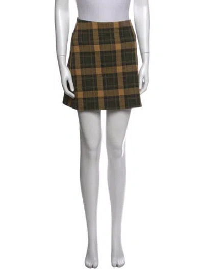 Pre-owned Reformation Plaid Print Mini Skirt In Brown